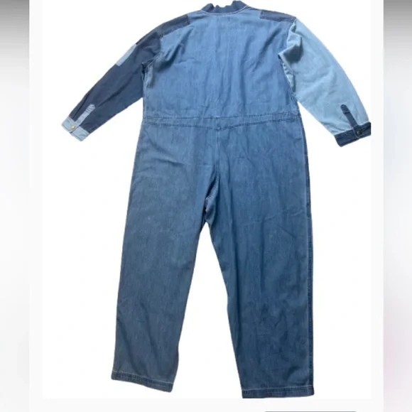 Houston White Streetcore  unisex Trendy denim blue Oversized Jumpsuit - Picture 4 of 12